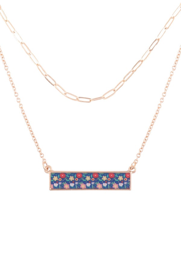Double Layer Floral Bar Necklace