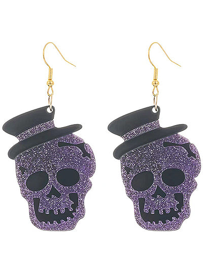 Glitter Skull Earrings - Purple