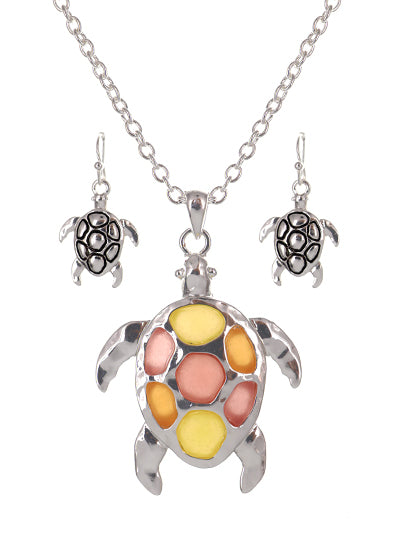 Sea Glass Turtle Necklace Set
