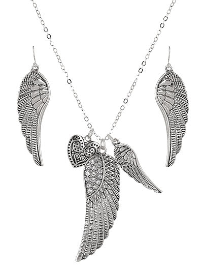 Heart and Angel Wings Necklace Set