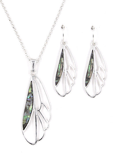 Abalone Dragonfly Wings Necklace Set
