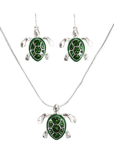 Glitter Turtle Necklace Set