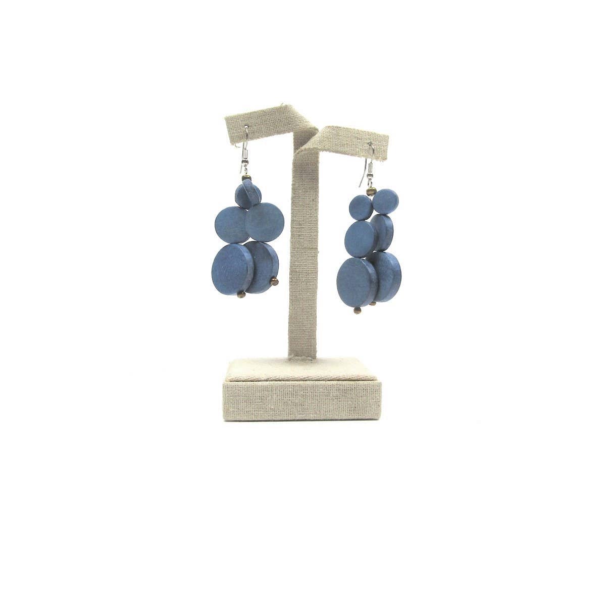 Jean denim blue wood bead earrings